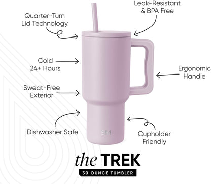 40 oz Trek Tumbler with Handle and Straw Lid | Cup Holder Friendly Insulated Stainless Steel Travel Mug | Slumberland | Trek Tumbler, Travel Mug | Insulated Water Bottle, Cupholder Friendly, Stainless Steel Cup | Slumberland - Colors B
