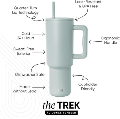 40 oz Trek Tumbler with Handle and Straw Lid | Cup Holder Friendly Insulated Stainless Steel Travel Mug | Slumberland | Trek Tumbler, Travel Mug | Insulated Water Bottle, Cupholder Friendly, Stainless Steel Cup | Slumberland - Colors B