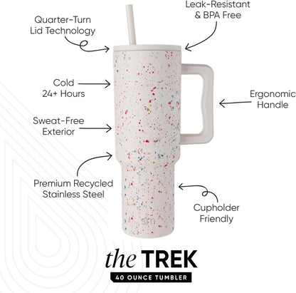 40 oz Trek Tumbler with Handle and Straw Lid | Cup Holder Friendly Insulated Stainless Steel Travel Mug | Slumberland | Trek Tumbler, Travel Mug | Insulated Water Bottle, Cupholder Friendly, Stainless Steel Cup | Slumberland - Colors B