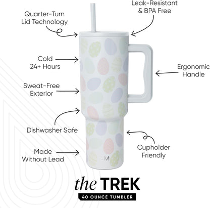 40 oz Trek Tumbler with Handle and Straw Lid | Cup Holder Friendly Insulated Stainless Steel Travel Mug | Slumberland | Trek Tumbler, Travel Mug | Insulated Water Bottle, Cupholder Friendly, Stainless Steel Cup | Slumberland - Colors B