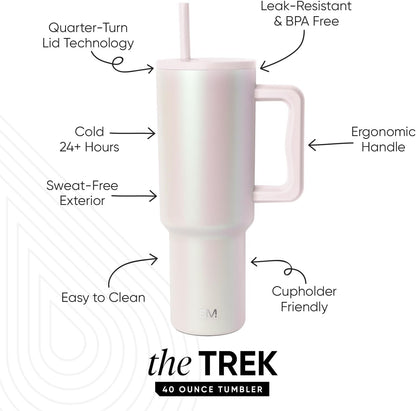 40 oz Trek Tumbler with Handle and Straw Lid | Cup Holder Friendly Insulated Stainless Steel Travel Mug | Slumberland | Trek Tumbler, Travel Mug | Insulated Water Bottle, Cupholder Friendly, Stainless Steel Cup | Slumberland - Colors B