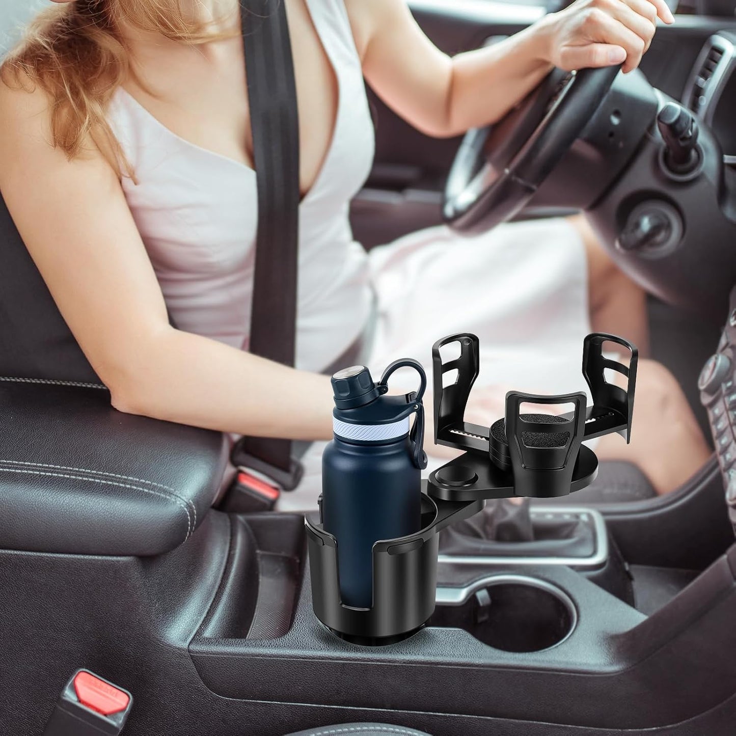 Universal 2 in 1 Car Cup Holder Expander with Adjustable Base, Fits Most Bottles