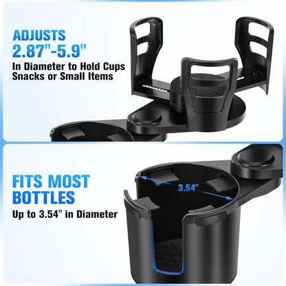 Universal 2 in 1 Car Cup Holder Expander with Adjustable Base, Fits Most Bottles
