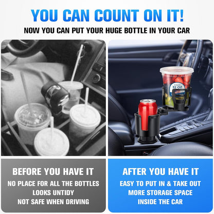 Universal 2 in 1 Car Cup Holder Expander with Adjustable Base, Fits Most Bottles