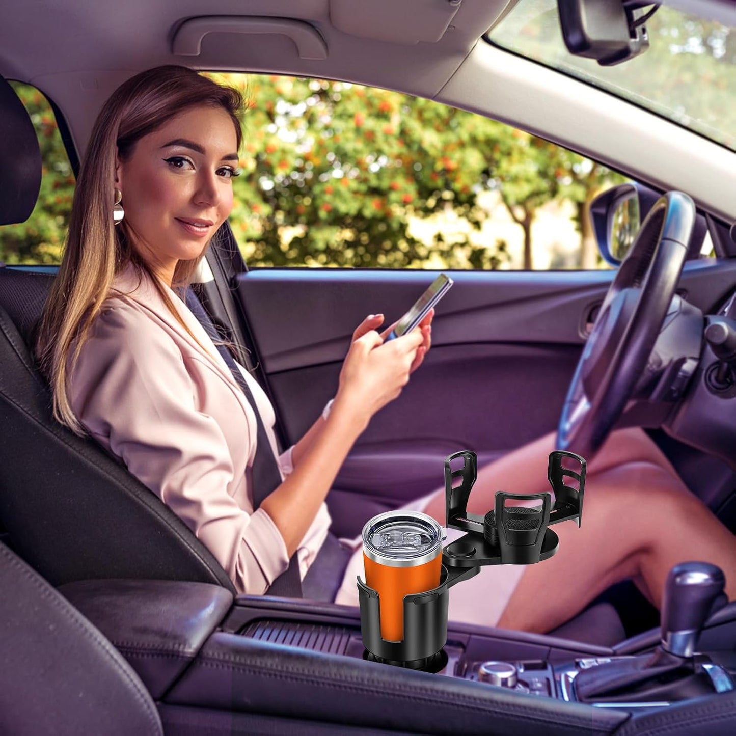 Universal 2 in 1 Car Cup Holder Expander with Adjustable Base, Fits Most Bottles
