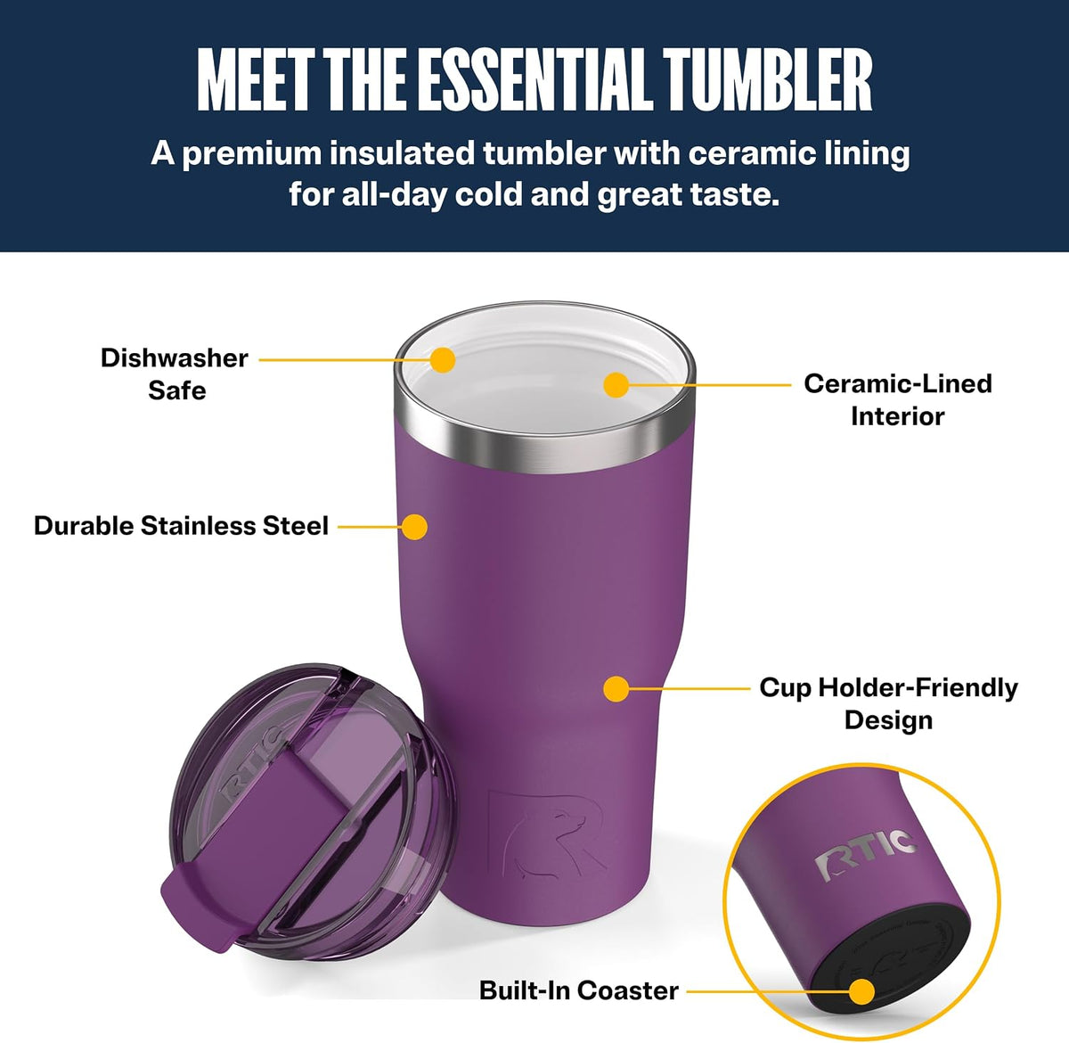 20oz Essential Tumbler with Lid, Ceramic Lined, Orchid