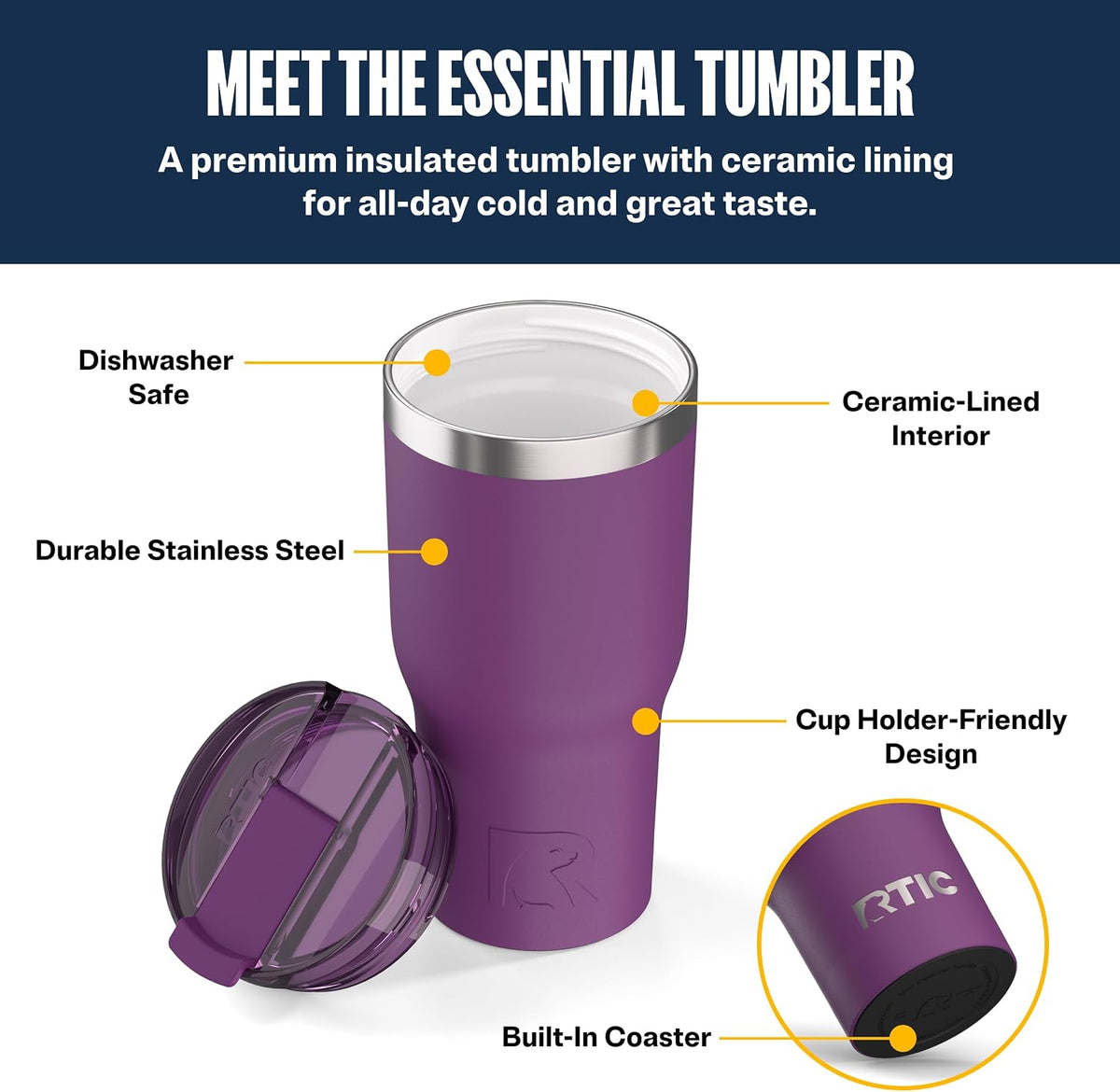 20oz Essential Tumbler with Lid, Ceramic Lined, Orchid
