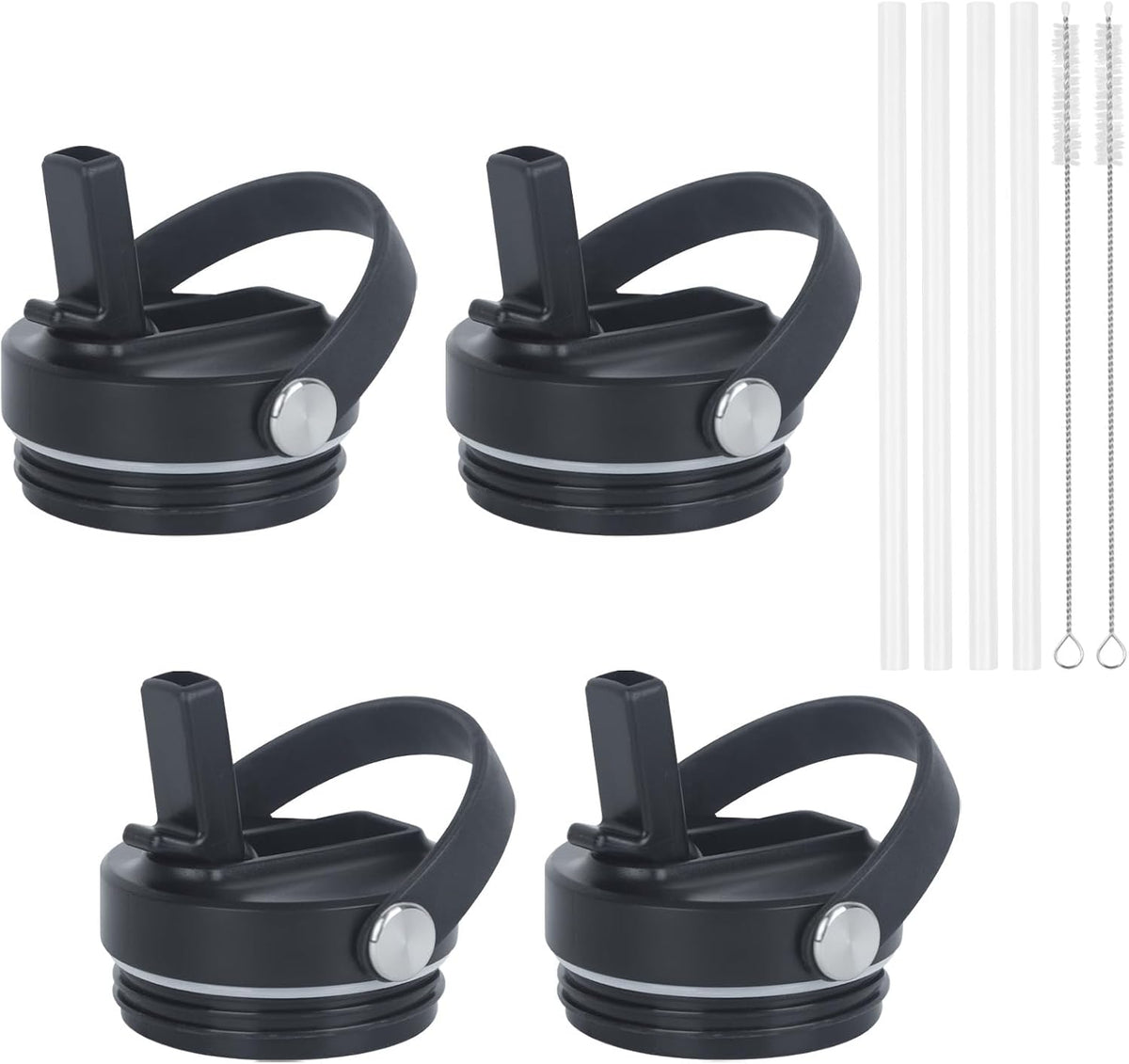 4 Pack Replacement Lids, Suitable for 20oz Sublimation Tumbler with Threaded Cup Mouth(Inner Cup Diameter: 7cm/2.75in), Leak-Proof Straw Lid with Portable Handle (Black)