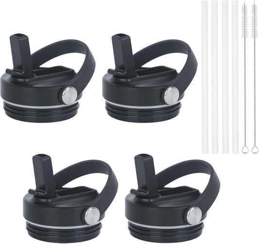 4 Pack Replacement Lids, Suitable for 20oz Sublimation Tumbler with Threaded Cup Mouth(Inner Cup Diameter: 7cm/2.75in), Leak-Proof Straw Lid with Portable Handle (Black)
