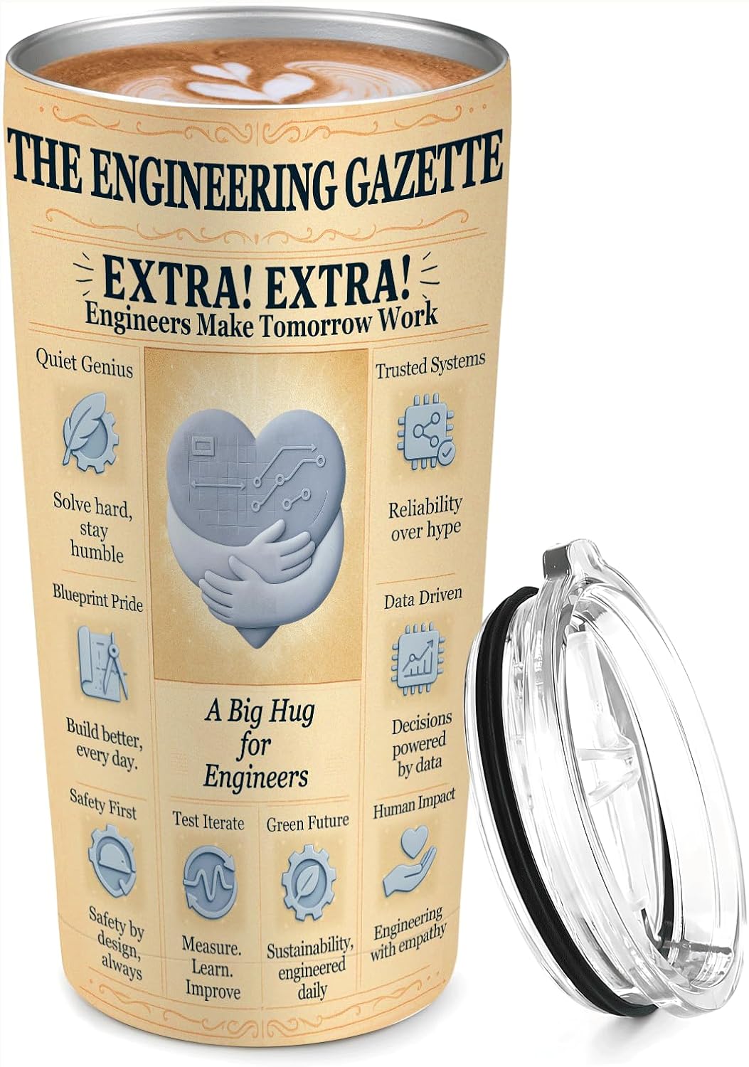 Engineer Gifts 20oz Insulated Tumbler, Newspaper-Inspired Blueprint & Circuit Design, Stainless Steel Travel Mug with Lid, for Men & Women, Students, Graduation, PE/EIT, Retirement, Appreciation