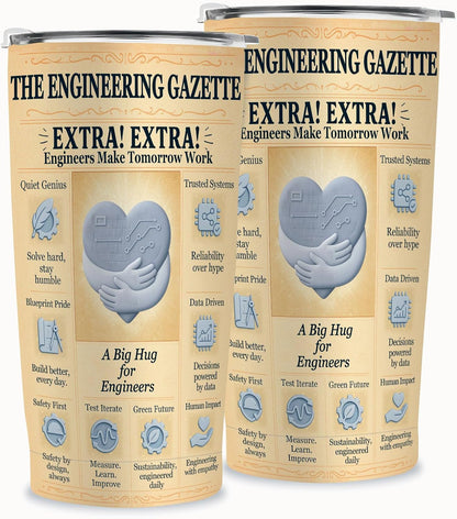Engineer Gifts 20oz Insulated Tumbler, Newspaper-Inspired Blueprint & Circuit Design, Stainless Steel Travel Mug with Lid, for Men & Women, Students, Graduation, PE/EIT, Retirement, Appreciation