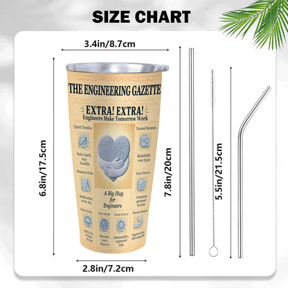 Engineer Gifts 20oz Insulated Tumbler, Newspaper-Inspired Blueprint & Circuit Design, Stainless Steel Travel Mug with Lid, for Men & Women, Students, Graduation, PE/EIT, Retirement, Appreciation