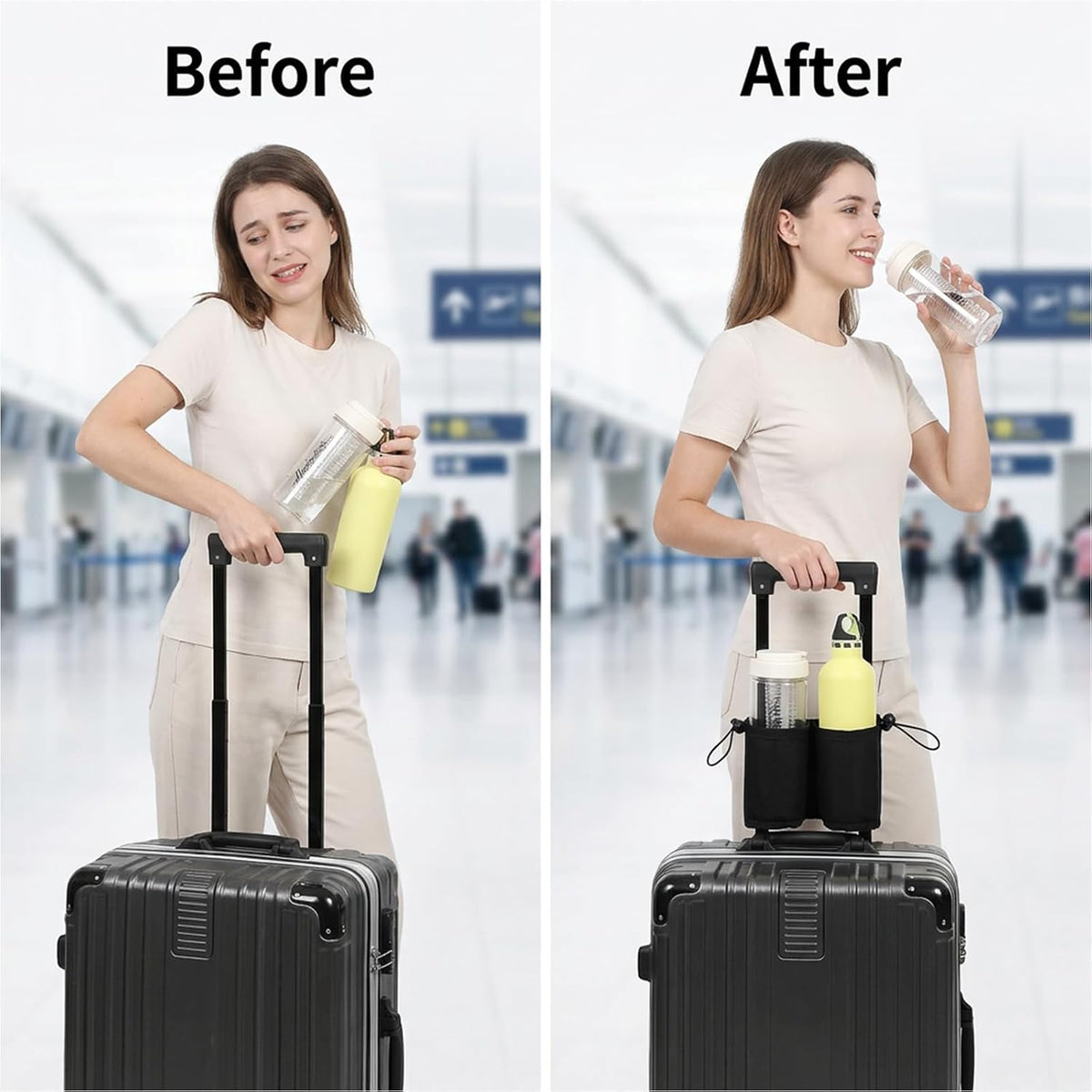 Luggage Travel Cup Holder Free Hand Drink Carrier Carry on Beverage Cup Holder Attachment Fits Roll on Suitcase Handles Business People, Travel Essentials