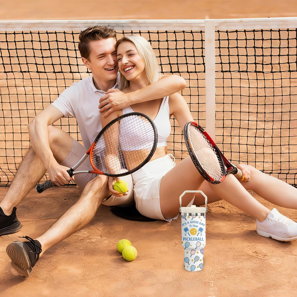 Pickleball Mug 30 OZ Tumbler with Handle Flip Straw Lid