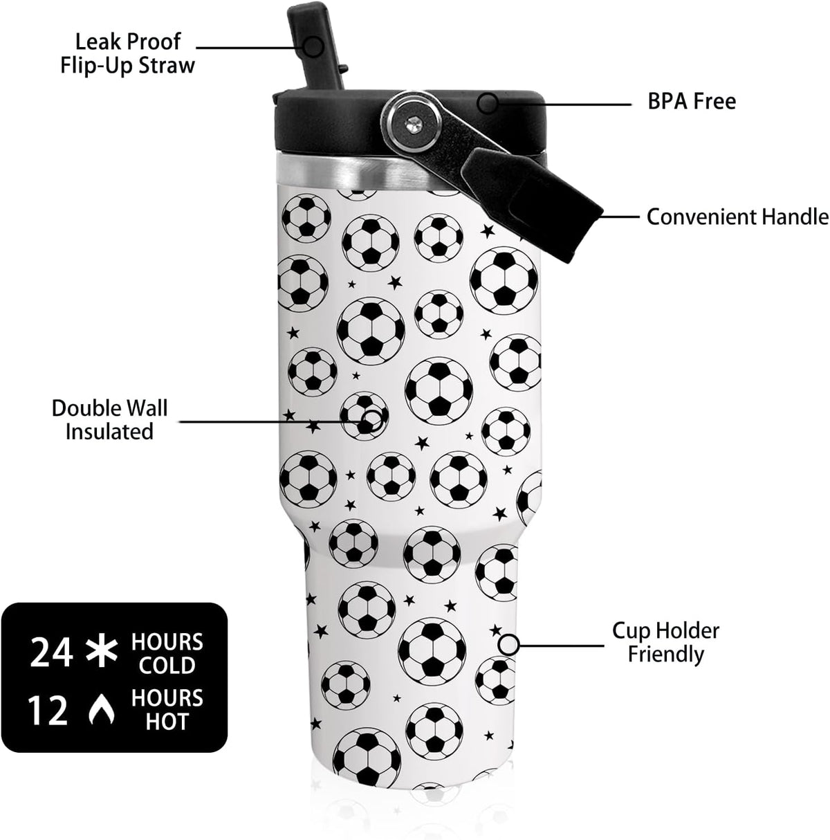 Pickleball Mug 30 OZ Tumbler with Handle Flip Straw Lid