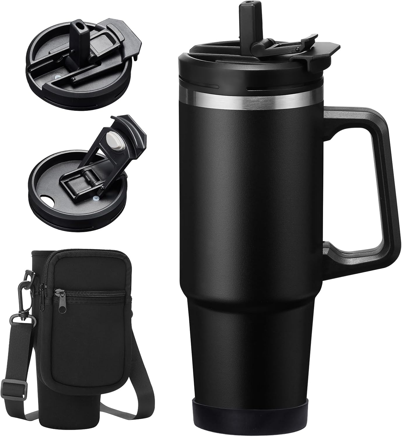 Insulated Tumbler with Straw and Sleeve - Leakproof Water Bottle Fits in Cup Holder, Stainless Steel Cup Coffee Mug Travel Tumbler with Lid, Cold for 36 Hrs/Hot for 12 Hrs