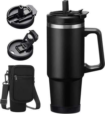 Insulated Tumbler with Straw and Sleeve - Leakproof Water Bottle Fits in Cup Holder, Stainless Steel Cup Coffee Mug Travel Tumbler with Lid, Cold for 36 Hrs/Hot for 12 Hrs