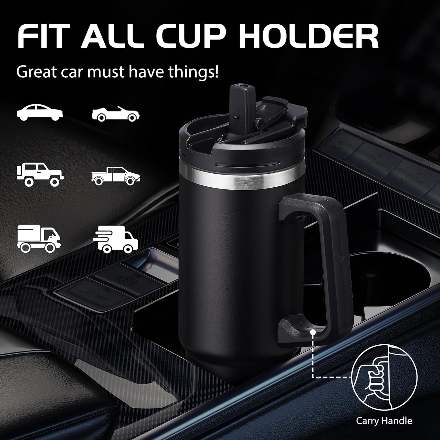 Insulated Tumbler with Straw and Sleeve - Leakproof Water Bottle Fits in Cup Holder, Stainless Steel Cup Coffee Mug Travel Tumbler with Lid, Cold for 36 Hrs/Hot for 12 Hrs