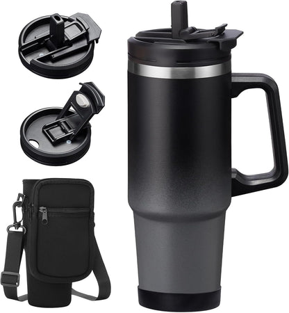 Insulated Tumbler with Straw and Sleeve - Leakproof Water Bottle Fits in Cup Holder, Stainless Steel Cup Coffee Mug Travel Tumbler with Lid, Cold for 36 Hrs/Hot for 12 Hrs