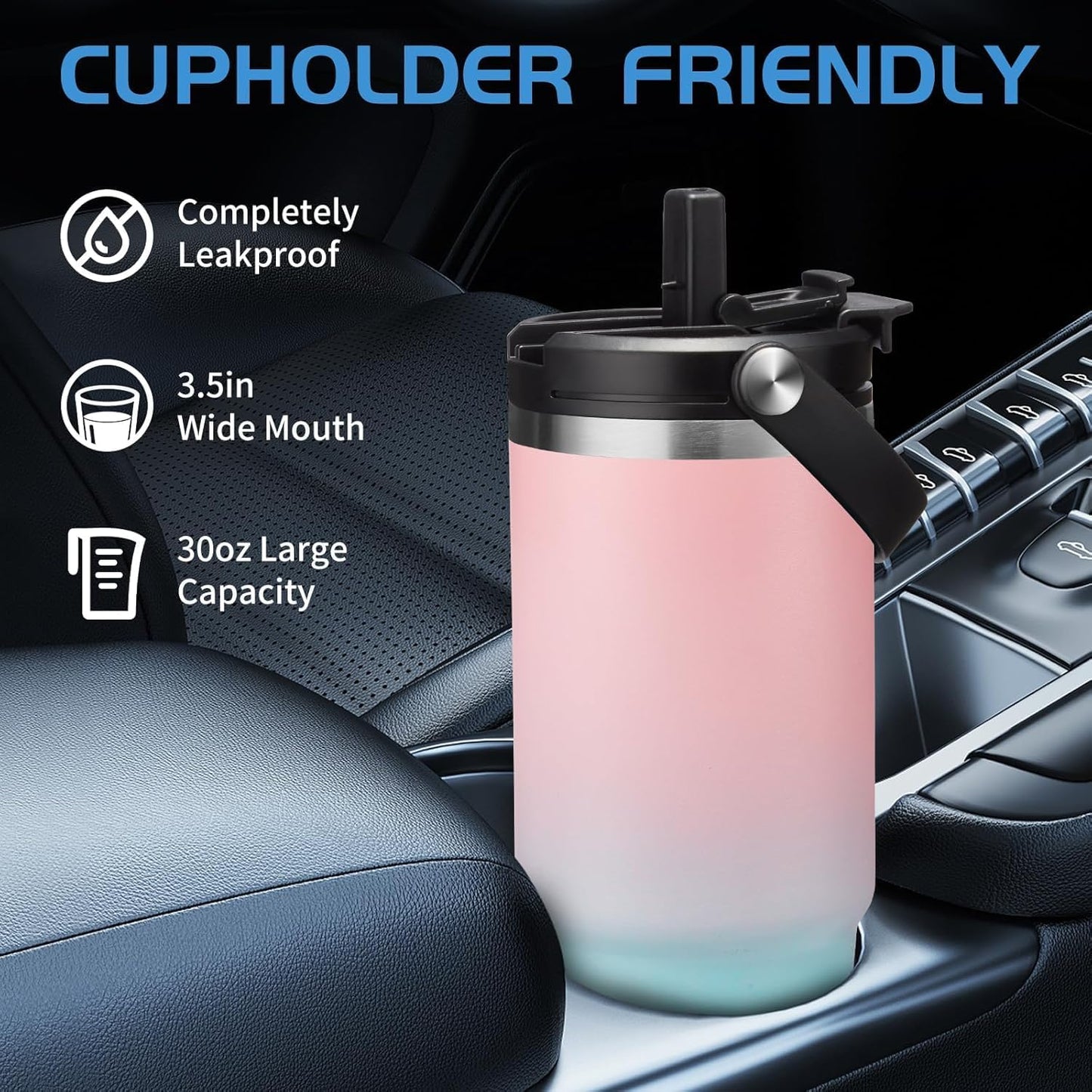 Insulated Tumbler with Straw and Sleeve - Leakproof Water Bottle Fits in Cup Holder, Stainless Steel Cup Coffee Mug Travel Tumbler with Lid, Cold for 36 Hrs/Hot for 12 Hrs