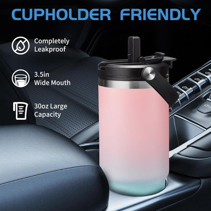 Insulated Tumbler with Straw and Sleeve - Leakproof Water Bottle Fits in Cup Holder, Stainless Steel Cup Coffee Mug Travel Tumbler with Lid, Cold for 36 Hrs/Hot for 12 Hrs