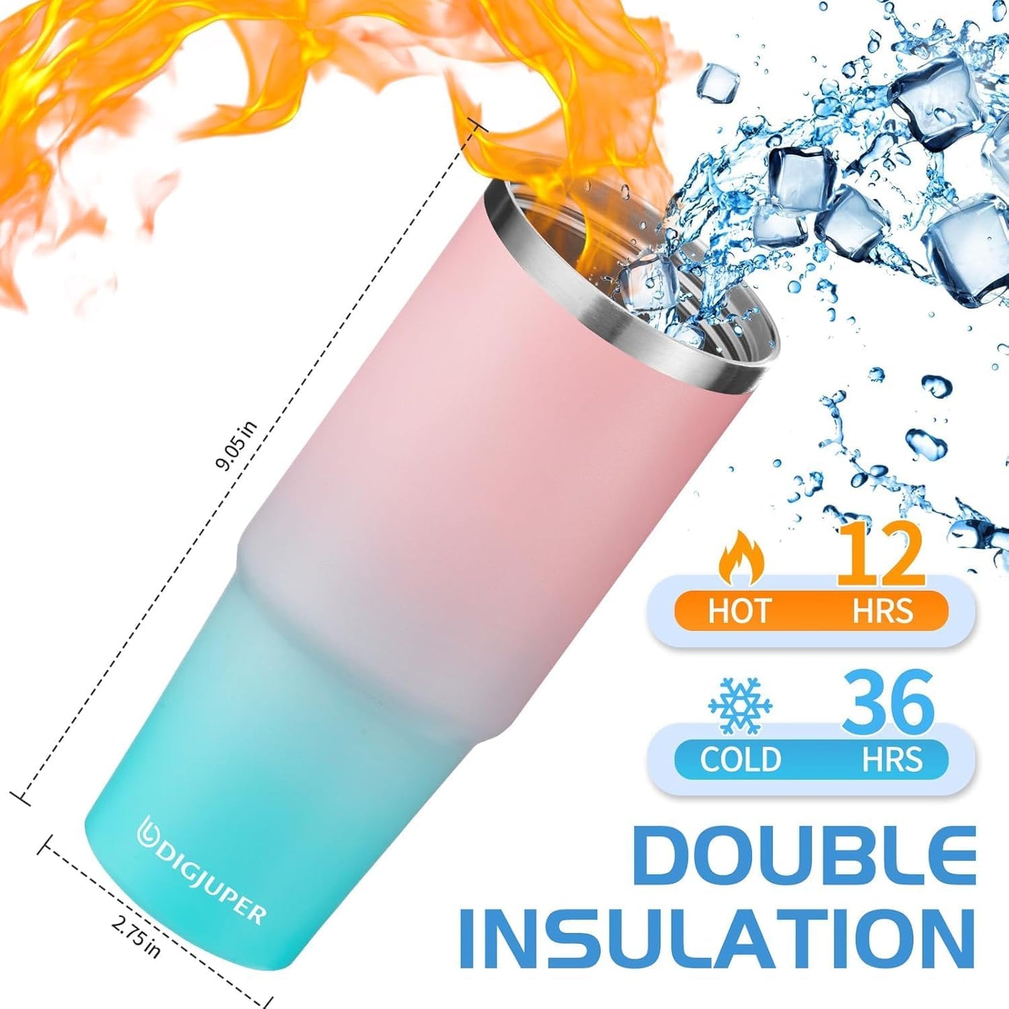 Insulated Tumbler with Straw and Sleeve - Leakproof Water Bottle Fits in Cup Holder, Stainless Steel Cup Coffee Mug Travel Tumbler with Lid, Cold for 36 Hrs/Hot for 12 Hrs