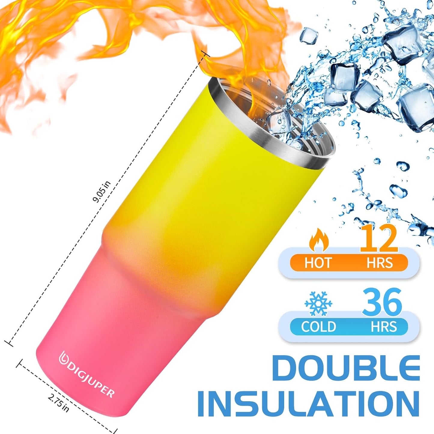 Insulated Tumbler with Straw and Sleeve - Leakproof Water Bottle Fits in Cup Holder, Stainless Steel Cup Coffee Mug Travel Tumbler with Lid, Cold for 36 Hrs/Hot for 12 Hrs