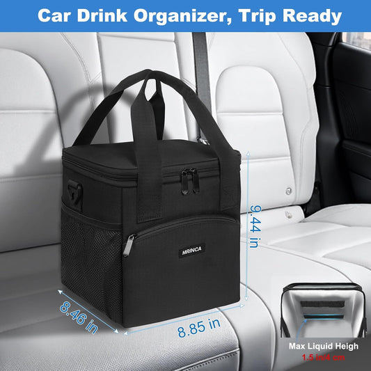 Reusable 4 Cup Insulated Drink Carrier with Handle, Black