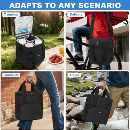 Reusable 4 Cup Insulated Drink Carrier with Handle, Black