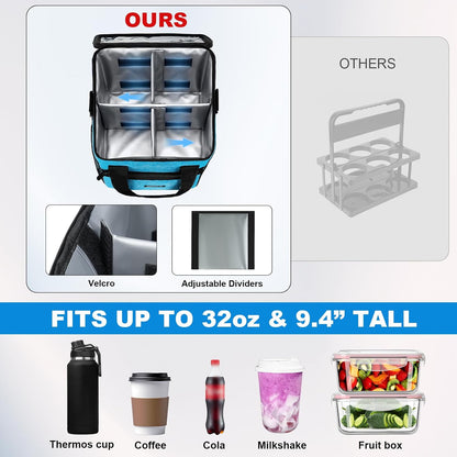 Reusable 4 Cup Insulated Drink Carrier with Handle, Black