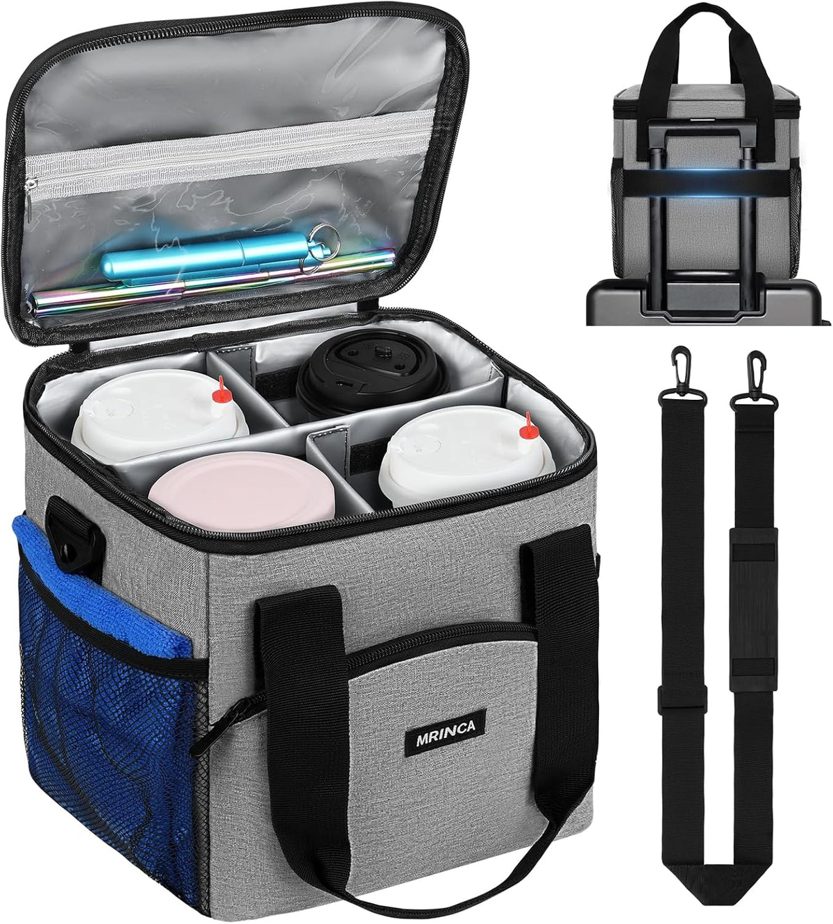 Reusable 4 Cup Insulated Drink Carrier with Handle, Black