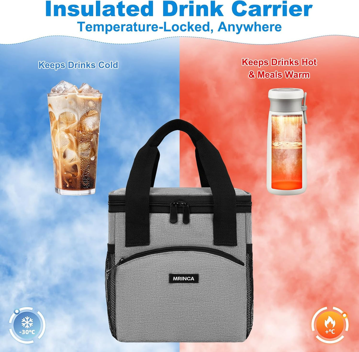 Reusable 4 Cup Insulated Drink Carrier with Handle, Black