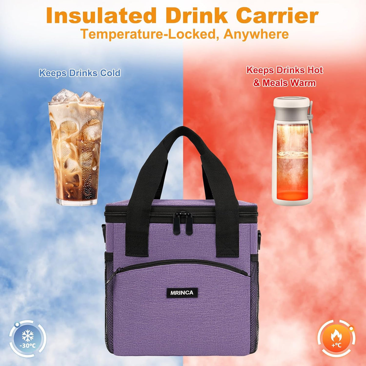 Reusable 4 Cup Insulated Drink Carrier with Handle, Black