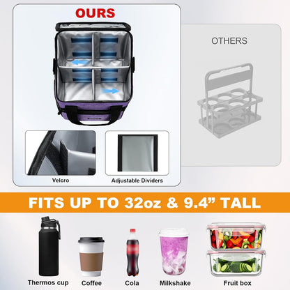 Reusable 4 Cup Insulated Drink Carrier with Handle, Black