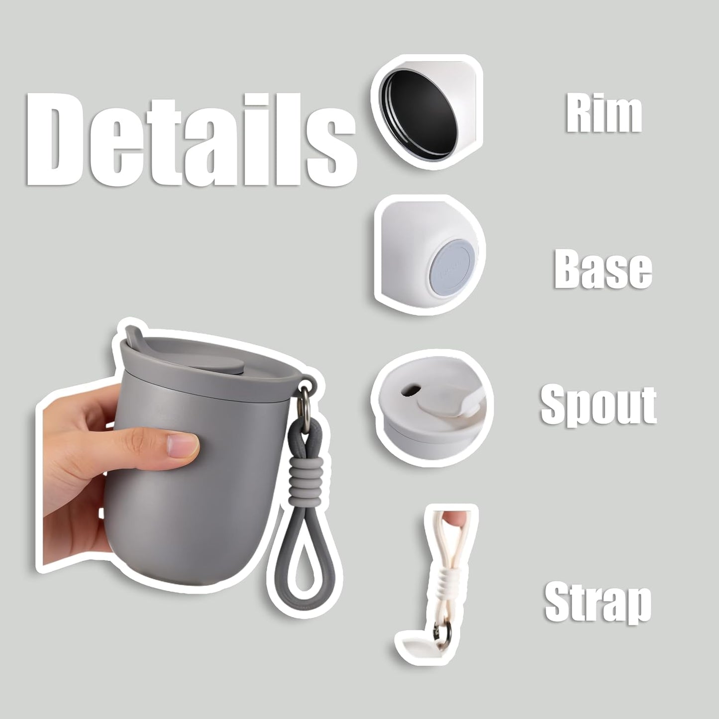 8oz Small Insulated Coffee Cup with Lanyard, Vacuum Steel Mini Travel Mug | Matte finish;Leakproof lid;Flip spout;Non-slip base;Hot or cold drinks;Office;Commute;Walking;Hiking;Daily carry