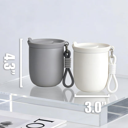 8oz Small Insulated Coffee Cup with Lanyard, Vacuum Steel Mini Travel Mug | Matte finish;Leakproof lid;Flip spout;Non-slip base;Hot or cold drinks;Office;Commute;Walking;Hiking;Daily carry