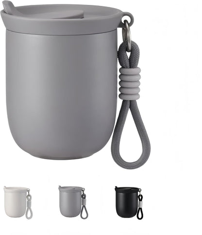 8oz Small Insulated Coffee Cup with Lanyard, Vacuum Steel Mini Travel Mug | Matte finish;Leakproof lid;Flip spout;Non-slip base;Hot or cold drinks;Office;Commute;Walking;Hiking;Daily carry