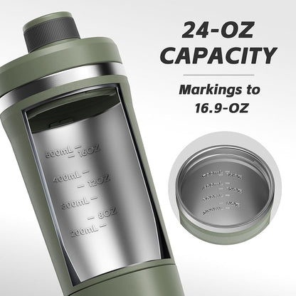 Insulated Stainless Steel Protein Shaker Bottle, 20oz Metal Mixer