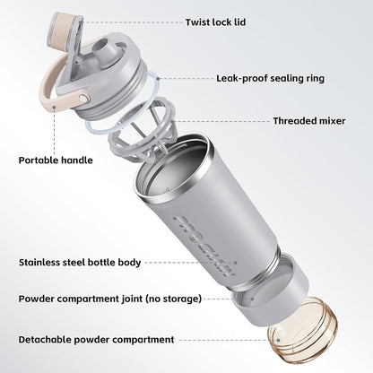 Insulated Stainless Steel Protein Shaker Bottle, 20oz Metal Mixer