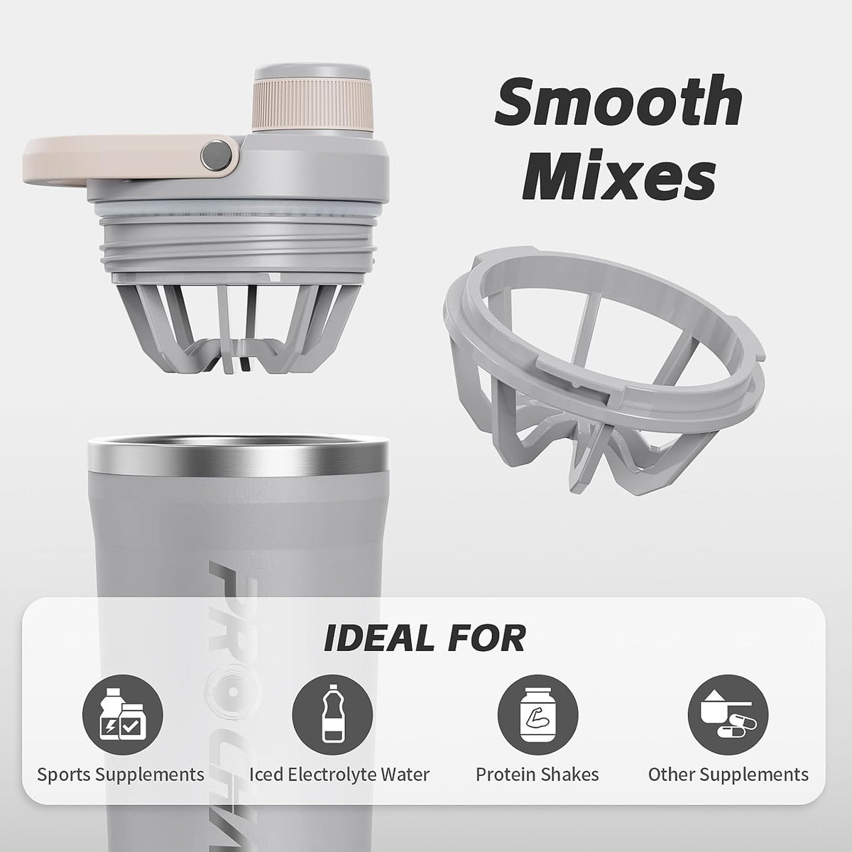 Insulated Stainless Steel Protein Shaker Bottle, 20oz Metal Mixer