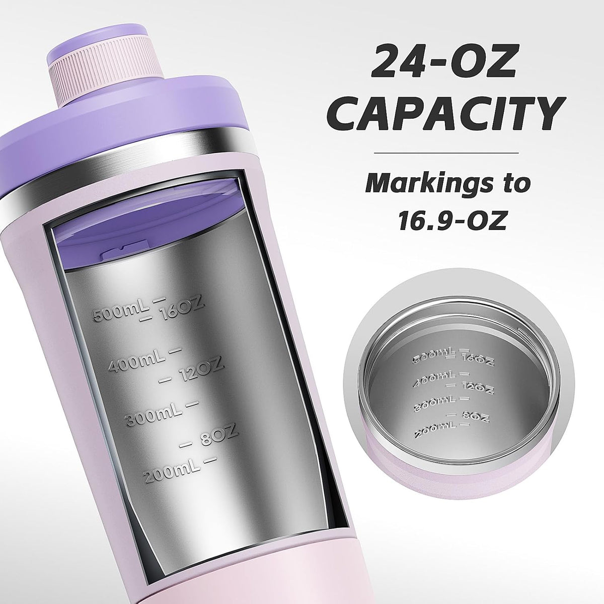 Insulated Stainless Steel Protein Shaker Bottle, 20oz Metal Mixer