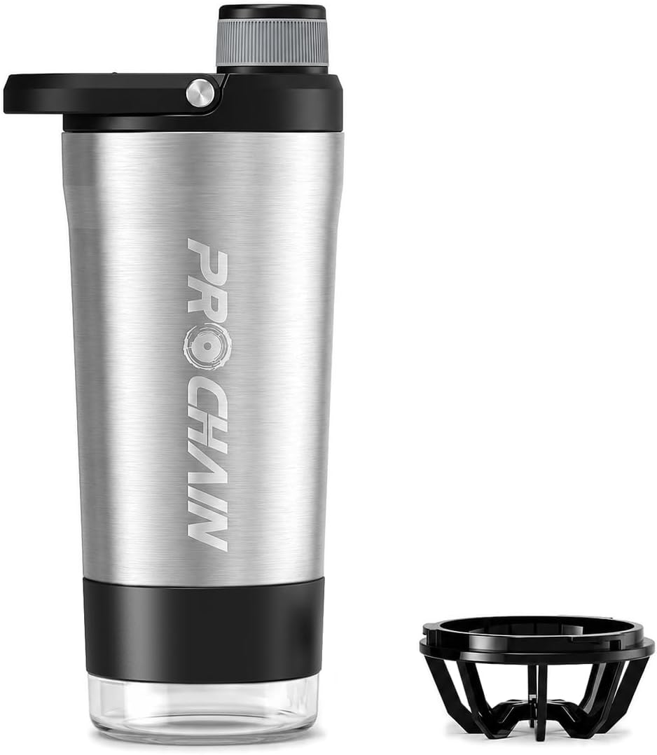Insulated Stainless Steel Protein Shaker Bottle, 20oz Metal Mixer