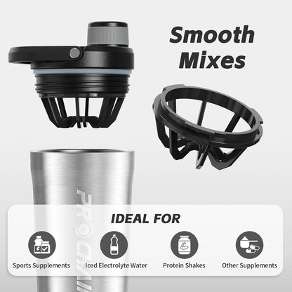 Insulated Stainless Steel Protein Shaker Bottle, 20oz Metal Mixer
