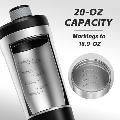 Insulated Stainless Steel Protein Shaker Bottle, 20oz Metal Mixer