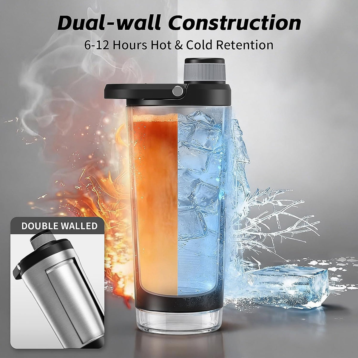 Insulated Stainless Steel Protein Shaker Bottle, 20oz Metal Mixer