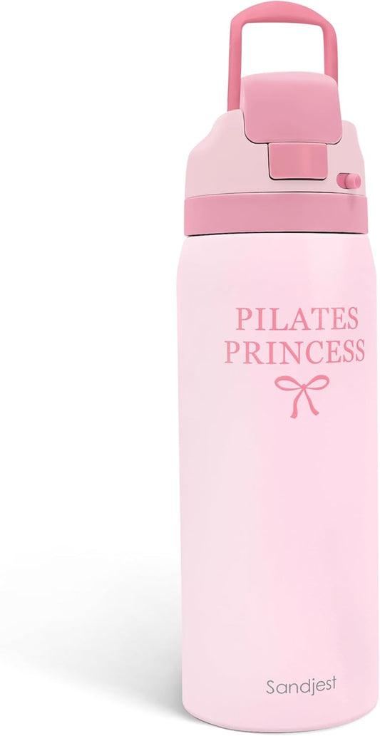 Pilates Insulated Stainless Steel Water Bottle with Straw for Sports and Travel, Pilates Princess, 32oz, Gifts for Women Workout Pilates Lover Birthday Christmas - Colors B