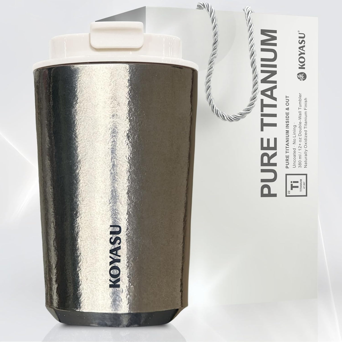 KOYASU Ti-Zen Titanium Travel Coffee Mug - 12oz Ultralight Insulated Tumbler - Leakproof Commuter Cup for Men & Office Desk Accessory - Minimalist Portable Tea Flask for Travel & Car- Indigo Blue