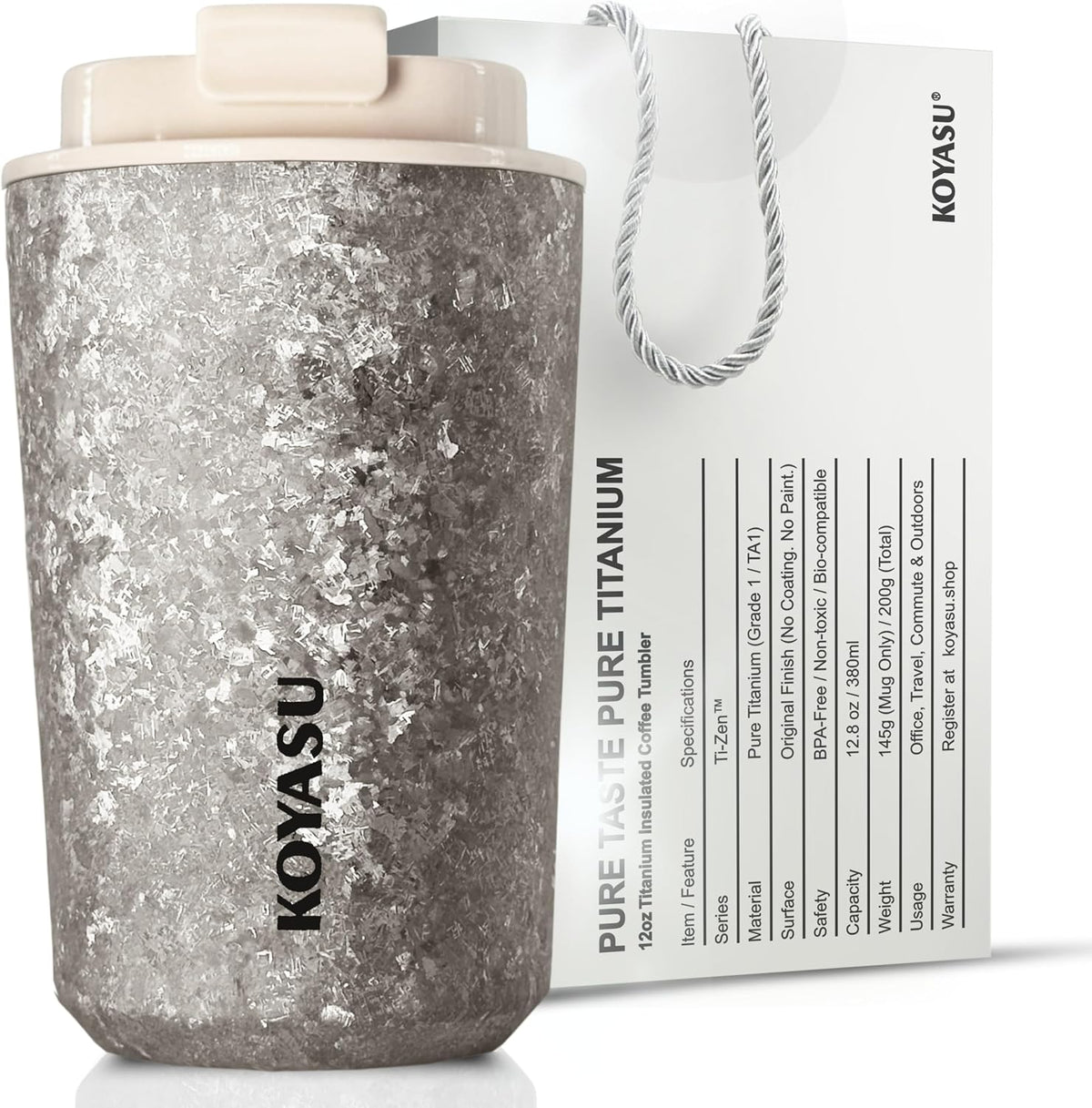 KOYASU Ti-Zen Titanium Travel Coffee Mug - 12oz Ultralight Insulated Tumbler - Leakproof Commuter Cup for Men & Office Desk Accessory - Minimalist Portable Tea Flask for Travel & Car- Indigo Blue