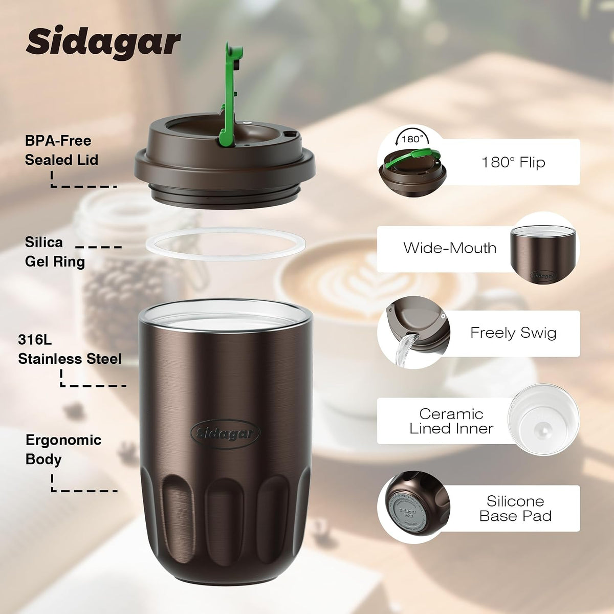 Travel Coffee Mug 14 oz Stainless Steel Ceramic Lined Tumbler