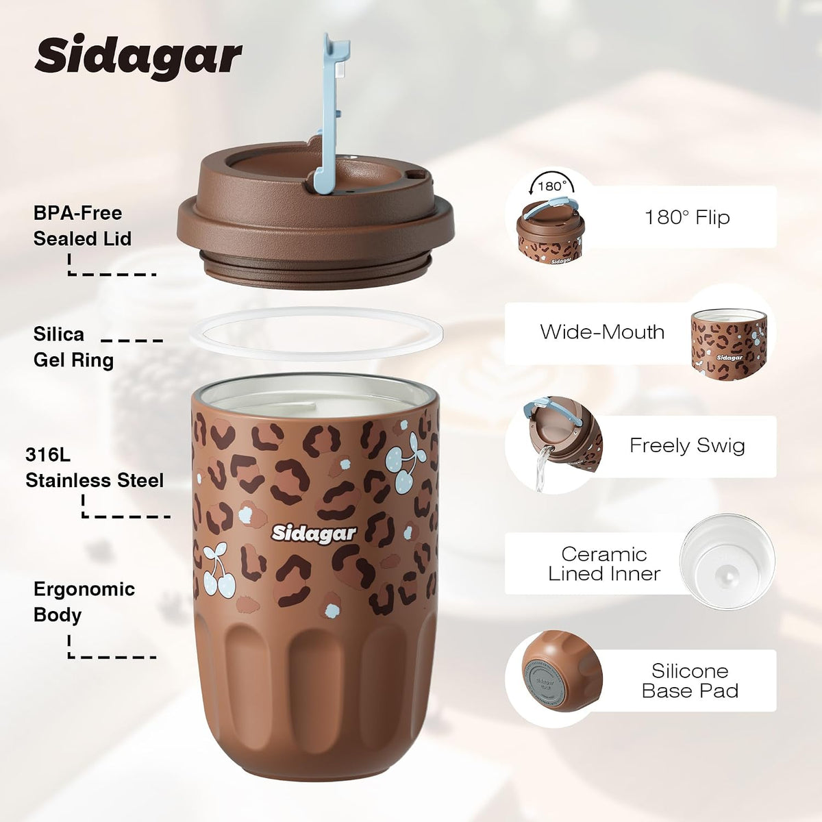 Travel Coffee Mug 14 oz Stainless Steel Ceramic Lined Tumbler